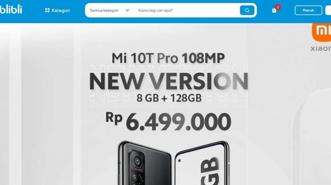 XIaomi Mi 10T dipasarkan di Blibli.com [screenshot blibli].