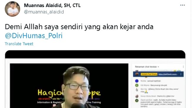 Diduga pelaku penistaan agama (Twitter.com/@muannas_alaidid)