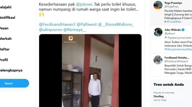 Jokowi numpang toilet. (foto: bidik layar video Twitter)