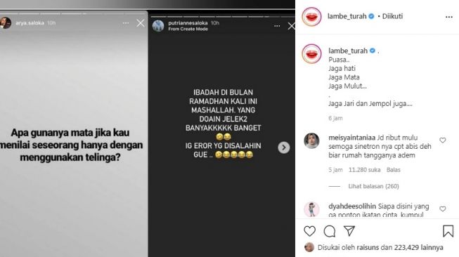 Unggahan soal Arya Saloka dan Putri Anne [Instagram/@lambe_turah]