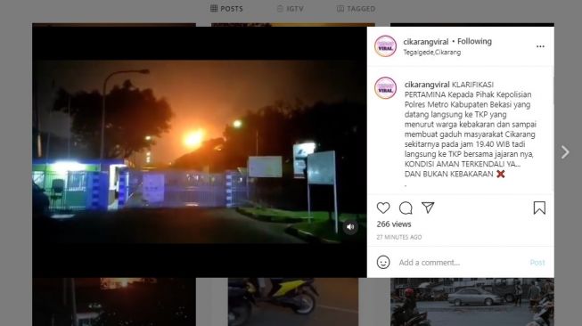 Viral Semburan Api di Cikarang Kabupaten Bekasi.[Instagram/@cikarangviral]