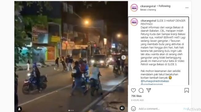  Viral video gangter di Bekasi.[Instagram/@cikarangviral]