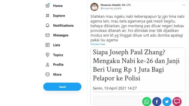 Muannas Alaidid ke Jozeph Paul Zhang: Jangan Hina Nabi Agama Lain