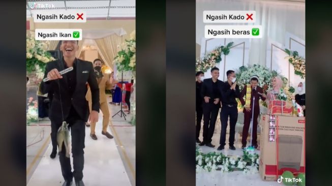 Unik, Pengantin Ini Dapat Kado Pernikahan Ikan Mentah hingga Beras (tiktok.com/@bambangaziz_mc)