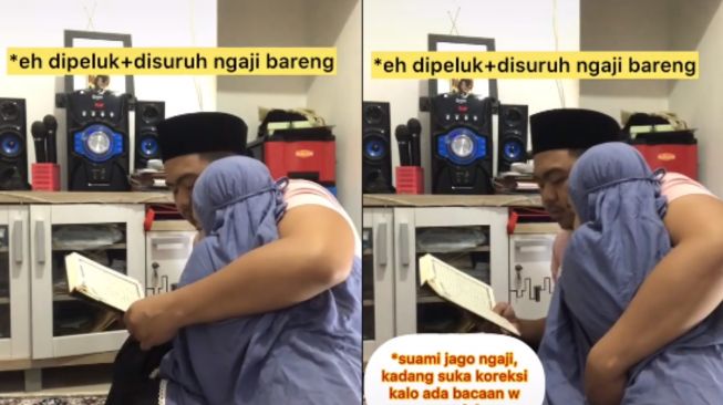 Pelukan saat mengaji. (Tiktok/@habibiedanayitanpanun)