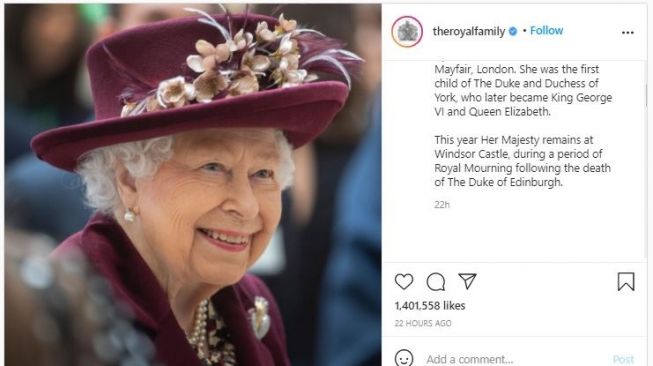 Unggahan Kerajaan Inggris saat Ulang Tahun Ratu Elizabeth II (instagram.com/theroyalfamily)