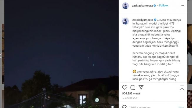 Zaskia Mecca kritik cara membangunkan sahur yang lagi hits (IG/zaskiaadyamecca)