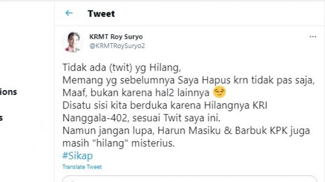 Cuitan Roy Suryo.[Twitter/@KRMTRoySuryo2]