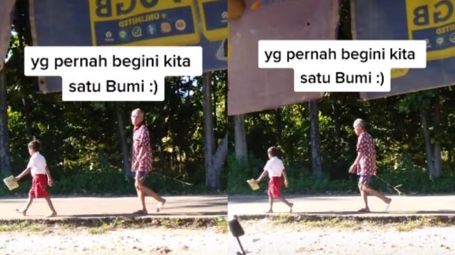 Ayah Bawa Rotan Antar Anak ke Sekolah Tanpa Alas Kaki, Publik Nostalgia