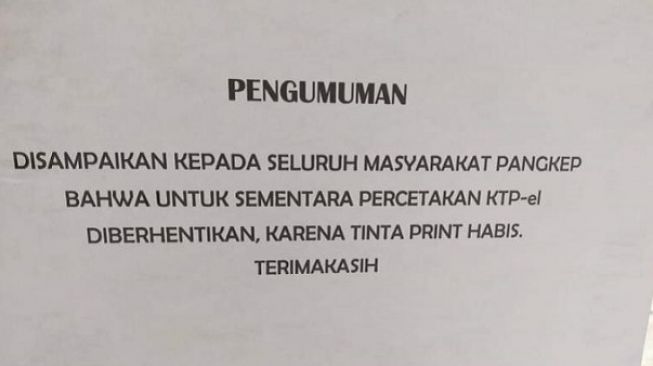 Tinta Printer Disdukcapil Habis, Warga Pangkep Belum Bisa Cetak KTP