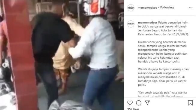 Tertangkap Warga Mencuri Helm, Wanita Ini Menangis Ditinggal Kabur Suaminya