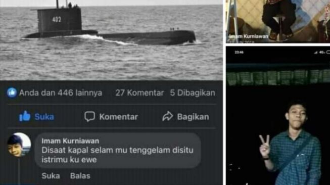 Komentar kurang ajar netizen Imam Kurniawan soal KRI Nanggala 402 tenggelam. (Facebook)