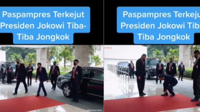 Presiden Jokowi mendadak jongkok, Paspampres terdiam (TikTok).