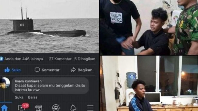 Pria yang komentar hina tragedi KRI Nanggala 402 menangis saat ditangkap (Twitter)