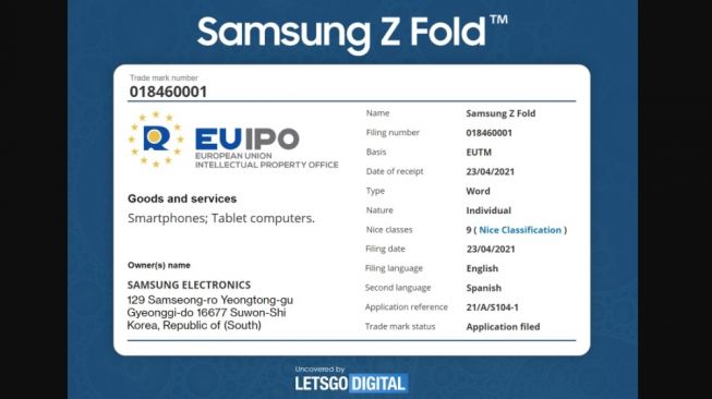 Sertifikat Samsung Z Fold. [LetsGoDigitall]