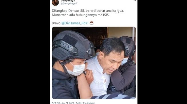 Munarman Ditangkap Densus 88, Denny Siregar: Berarti Benar Analisa Gua