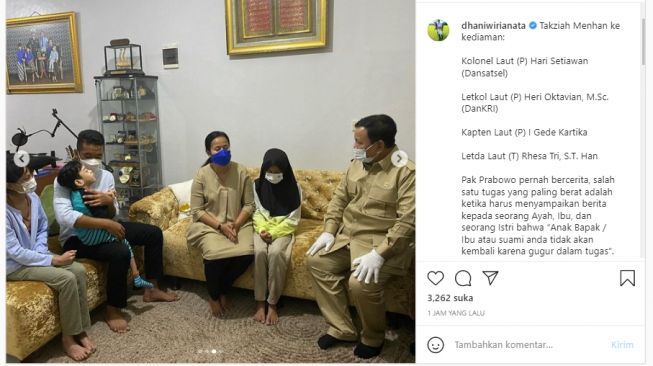 Prabowo kunjungi keluarga awak KRI Nanggala-402 gugur (Instagram/dhaniwirianata).