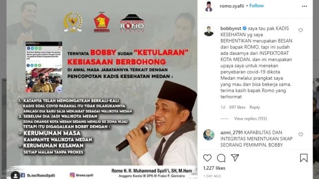 Gerindra Ungkit Kadis Dicopot, Bobby Nasution Beri Jawaban Menohok di IG