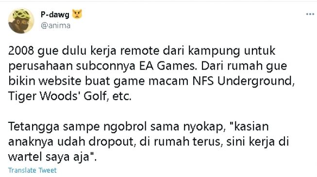 Kisah pria bekerja secara remote hingga bikin tetangga salah sangka (twitter.com/@anima)