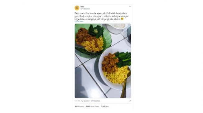 Suami mengeluh masakan istrinya tuai amarah warganet. [Twitter]