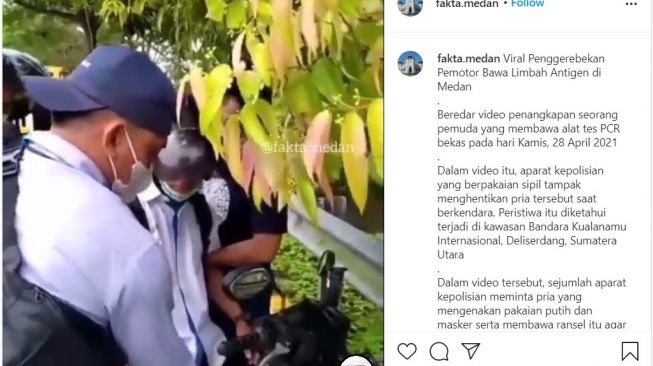 Seorang pemotor yang diduga membawa limbah alat rapid tes diciduk aparat (Instagram)