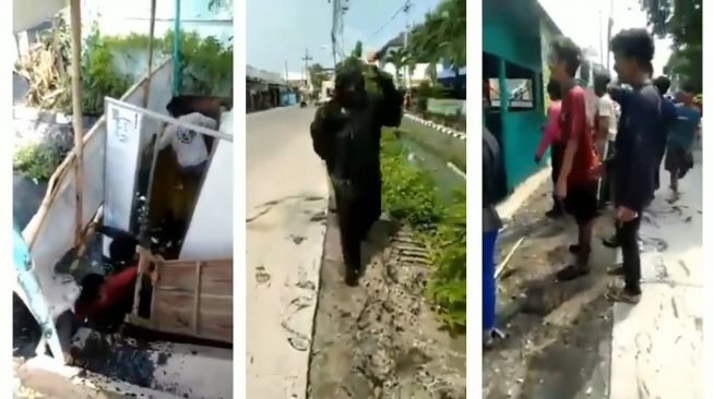 Viral! Warung Ambrol Pelanggan Masuk ke Got, Warganet: Azab Puasa