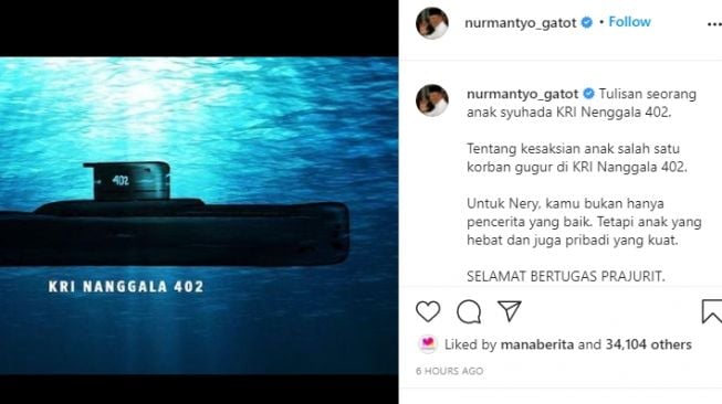 Tulisan Haru Anak Awak KRI Nanggala-402. (Instagram/@nurmatyo_gatot)