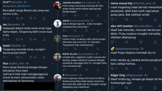 Warganet saling lempar untuk menampung Ibu Wati yang diusir dari kampung karena babi ngepet (Twitter/Txtdarigajelas).