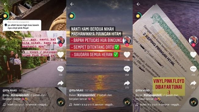 Viral pasangan pilih mahar nikah nyeleneh sampai bikin petugas KUA kebingungan. (TikTok/@ittamukti)