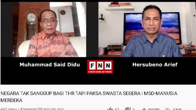 Said Didu bicara soal pemotongan THR ASN (youtube.com/ForumNewsNetwork)