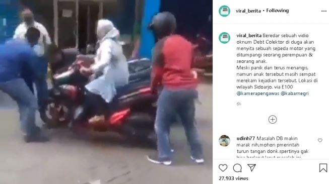 Oknum debt collector diduga akan sita motor seorang wanita (instagram.com/@viral_berita)