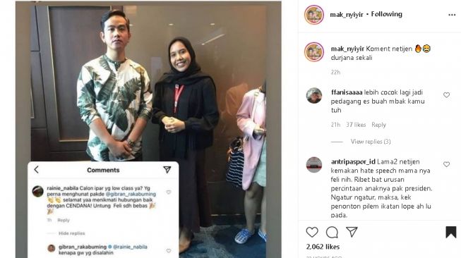 Gibran foto bersama Nadya Arifta (instagram.com/@mak_nyiyir)