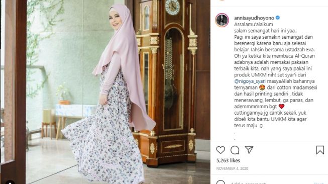 Inspirasi baju lebaran Annisa Pohan. [Instagram/annisayudhoyono]