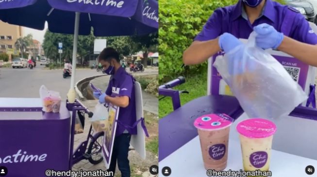 Bak Pedagang Es Krim, Viral Chatime Jualan Pakai Gerobak di Pinggir Jalan