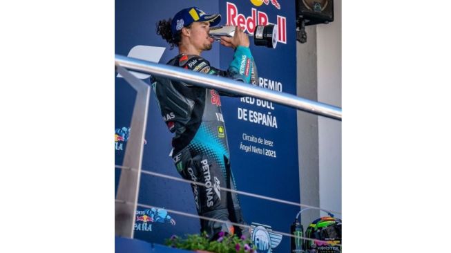 Franco Morbidelli saat raih podium 3 di MotoGP Spanyol 2021 (Instagram)