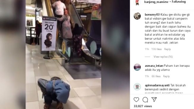 Sejumlah orang salah naik eskalator (instagram.com/@kanjeng_mamiew)