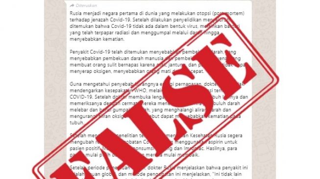 CEK FAKTA: Virus Corona Berasal dari Bakteri yang Kena Radiasi, Benarkah?