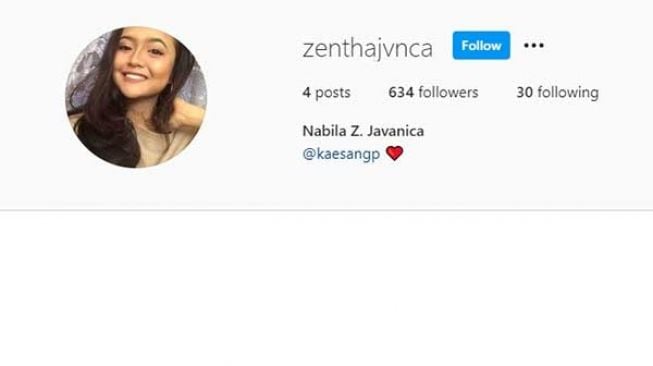 Tangkapan layar akun Instagram Zentha Nabila Javanica. [Instagram]