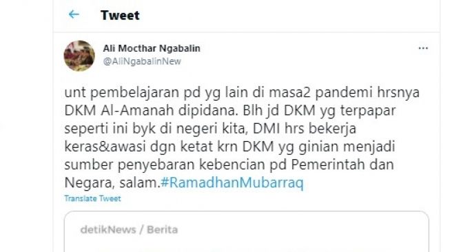 Cuitan Ali Mochtar Ngabalin.[Twitter/AliNgabalinNew]