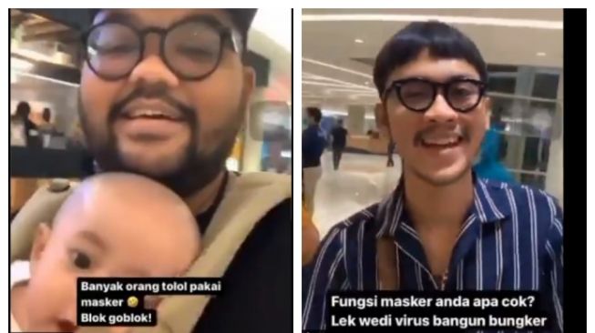 Viral bapak gendong anak di mal tak pakai masker. Si bapak malah menghina orang-orang yang pakai masker dengan sebutan orang pakai masker tolol atau bodoh.