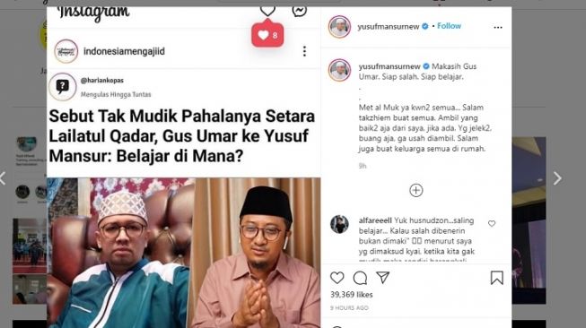 Unggahan Ustaz Yusuf Mansur. 