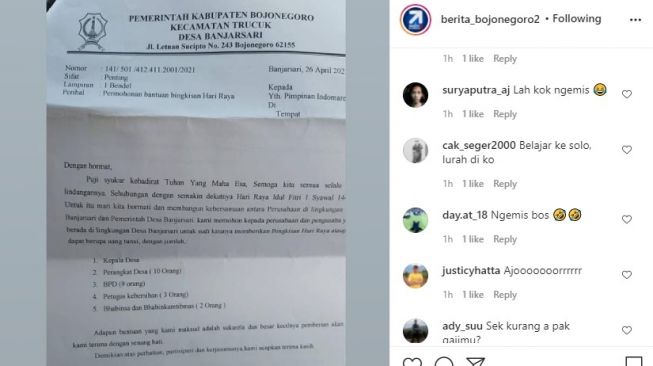 Viral Surat Minta Bingkisan Hari Raya, Kades Banjarsari Minta Maaf