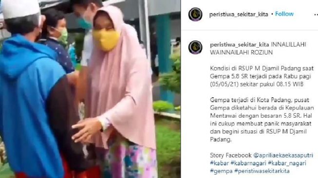 Kondisi di RSUP M Djamil Padang pasca gempabumi di Mentawai. [Dok.Tangakapan layar Instagram @peristiwa_sekitar_kita]