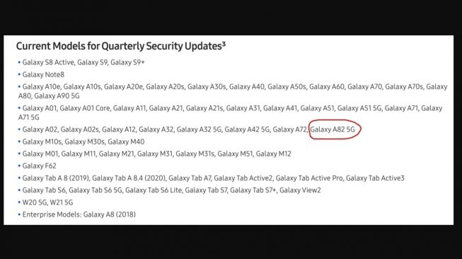 Bocoran spesifikasi Samsung Galaxy A82 5G. [Gizmochina]