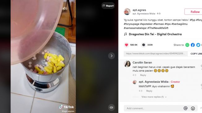 Apoteker Beberkan Tahapan Racik Obat, Publik Tersadarkan (TikTok/Apt.Agnes)