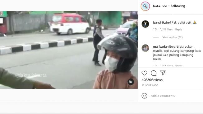 Wanita menangis diminta putar balik saat hendak mudik (instagram.com/@fakta.indo)