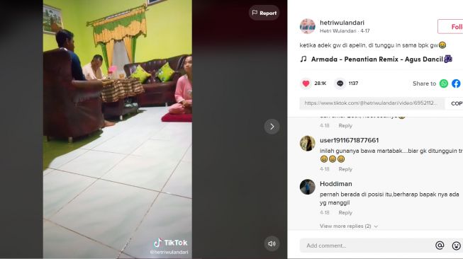 Diapelin Pacar Sambil Dipantau Bapak, Publik: Meresahkan (TikTok/Hetriwulandari)