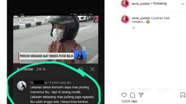 Curhatan warganet gagal mudik. (Instagram/@nenk_update)