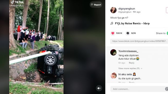 Mobil Nyemplung Selokan, Ekspresi Pengemudi Disorot (TikTok/Digoyangbun)