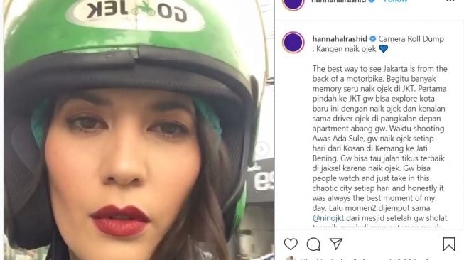 Hannah Al Rashid kenang momen indah saat naik ojek di Jakarta (Instagram)